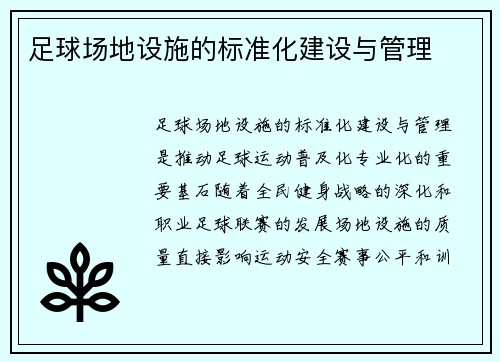 足球场地设施的标准化建设与管理